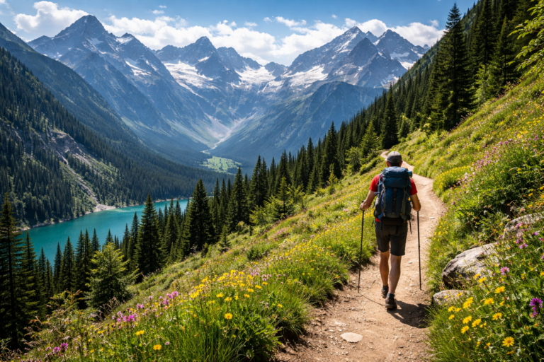 Hiker on a scenic mountain trail
